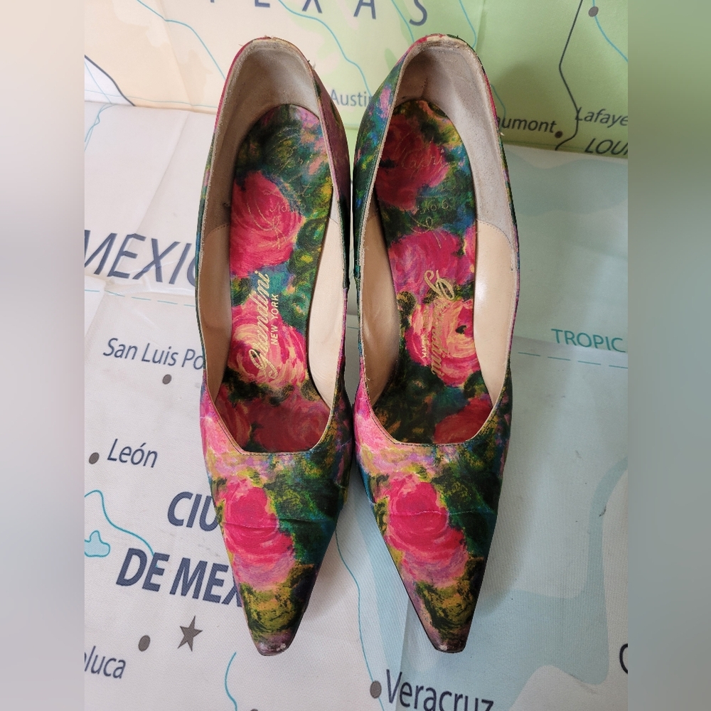 Vintage 1950s Heels Shoes Pumps Grandini New York Floral Women's Size 7N - Picture 3 of 8